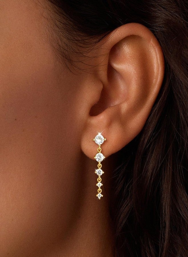 Rotnso Dangle Earrings for Women Trendy 14K Gold Plated Cartilage Hypoallergenic Small Diamond Dangle Drop Cute Non Tarnish Studs for Sensitive Ears Jewelry Gift - Image 2